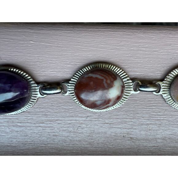 Sterling Silver Link Purple Stichtite Gemstone Bracelet Toggle Clasp Vtg Western - Picture 11 of 16